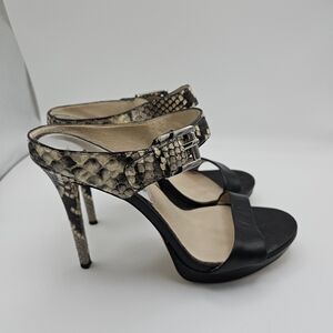 MICHAEL Michael Kors black and python print strappy heeled sandals size 6.5